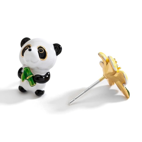 Juicy Grape Panda and Flower Asymmetrical Earrings - Picture 3 of 3